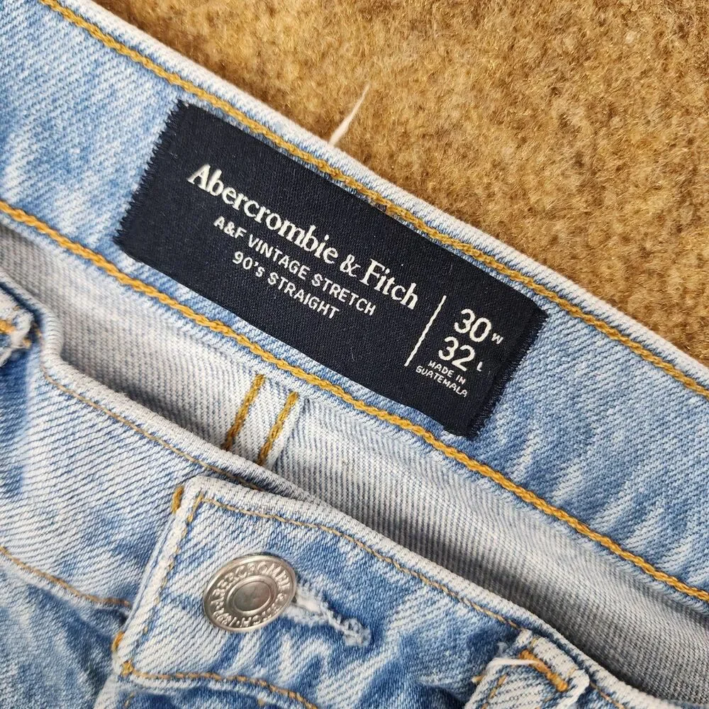 EUC Abercrombie & Fitch Vintage Men Stretch 90s Straight Jeans 30x32 Light Wash
